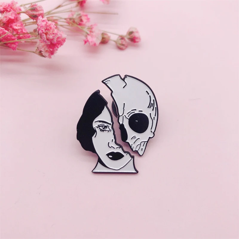 2 шт./компл. Dead Lovers Woman Skeleton Face эмалевые булавки на заказ череп мешочек для брошек