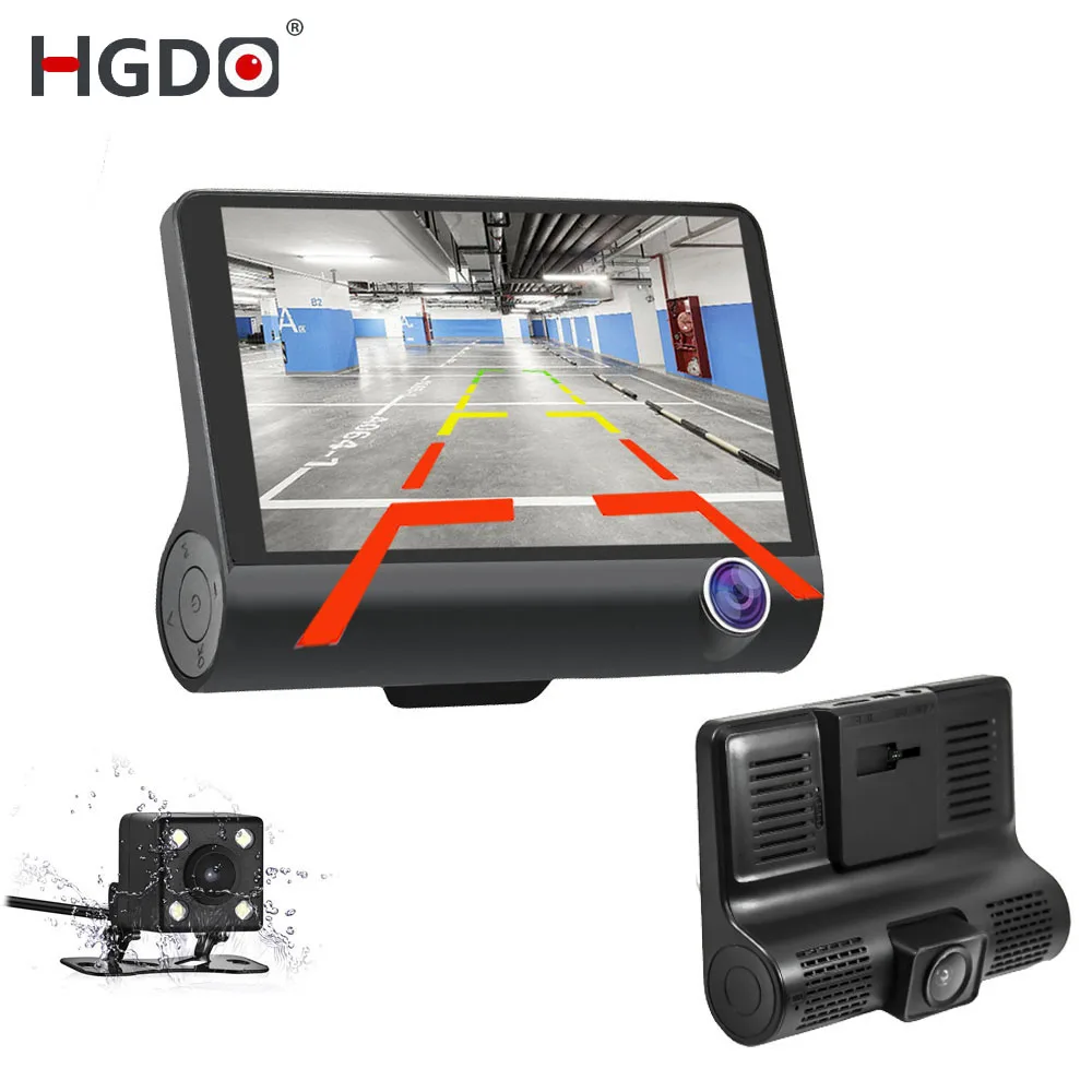 HGDO видеорегистратор видео регистратор 4.3 '' Три объектива Dashcam Full HD
