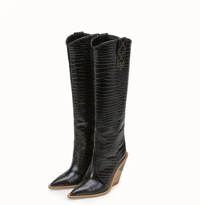 Lonelinecc/Новинка Женские сапоги до колена на высоком каблуке с острым носком в