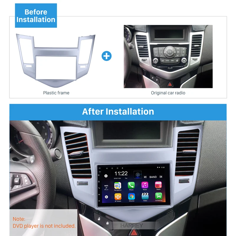 Автомобильная магнитола Harfey Double Din для Chevrolet Cruze стерео- dvd-плеер установка рамы