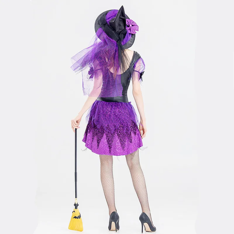 

S-XL Deluex Pompon skirt Girl Halloween Witch Costume For Woman Magician Sorceress Cosplay Purim Carnival Masquerade party dress