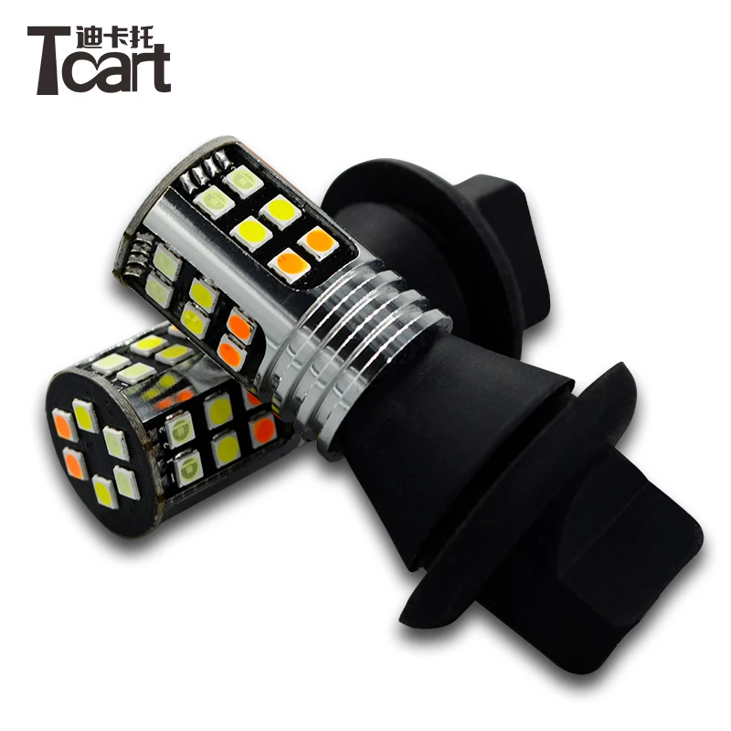 Светодиодные дневные ходовые огни Tcart 2 шт. желтые указатели поворота PY21W BAU15S