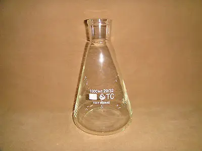 Коническая колба Erlenmeyer 1000 мл Тяжелая стенка внутренний диаметр = 40 мм | Канцтовары