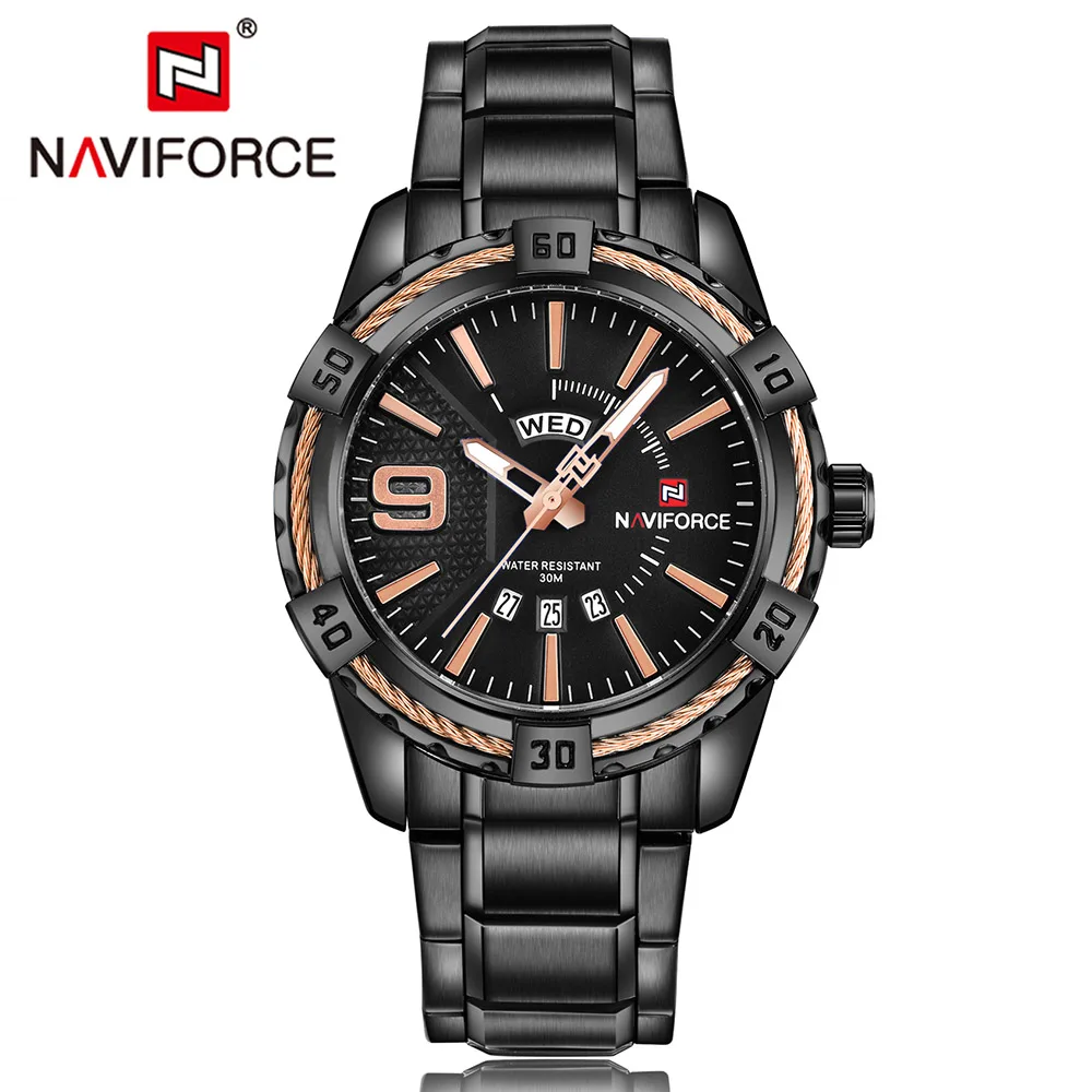 NAVIFORCE Топ бренд класса люкс мужские часы синий водонепроницаемый Дата Неделя кварцевые часы человек полный сталь спортивные наручные часы Мужские часы - Цвет: Rose gold
