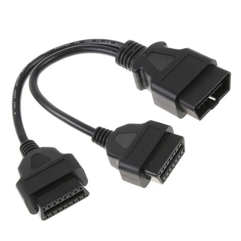 Новейшая модель OBD II кабель 16 Pin 2 разветвитель адаптер удлинитель Мужской Двойной