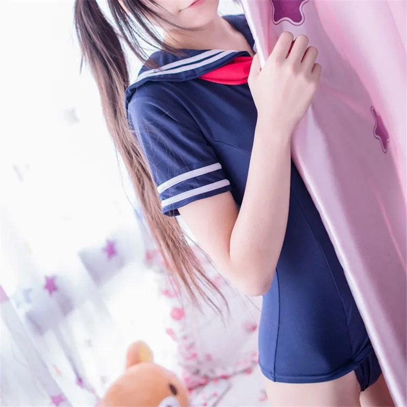 Японское школьное боди для девочек моряка сплошной купальник с высоким вырезом