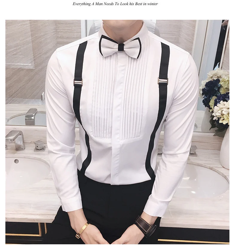 Галстук-бабочка, рубашка модные дизайнерские мужские рубашки Slim Fit черный, белый цвет Клубные вечерние платье для выступления на сцене Костюмы мужская одежда рубашка