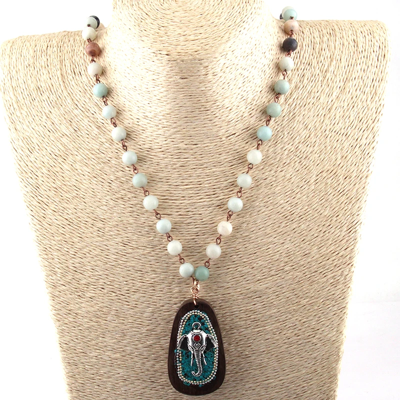 

Free Shipping Fashion Bohemian Tribal Jewelry Blue Link Druzy & Stone Beads Ethnic Pendant Necklaces
