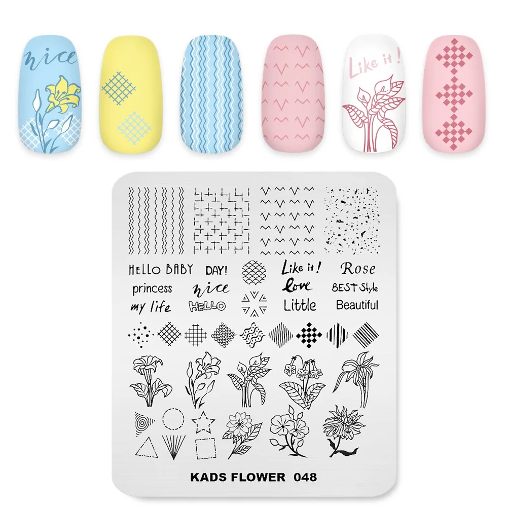 Шаблоны для стемпинга KADS дизайна ногтей весенние дизайнерские пластины маникюра