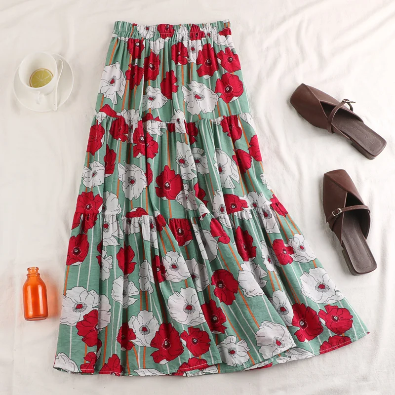 Новая летняя Юбка-миди с высокой талией и узким принтом трапециевидная длинная