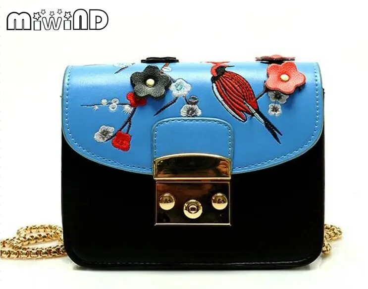 Miwind F животных Цветок с вышивкой птицы цепи HASP мешок летние модные новые женские
