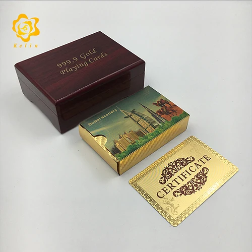 Dubai3-red-box Цветные игральные карты из фольги 24 k в Дубае 54 шт./компл. U.A.E. Покерная игровая площадка для коллекции с красной деревянной коробкой - Цвет: Dubai3-red-box