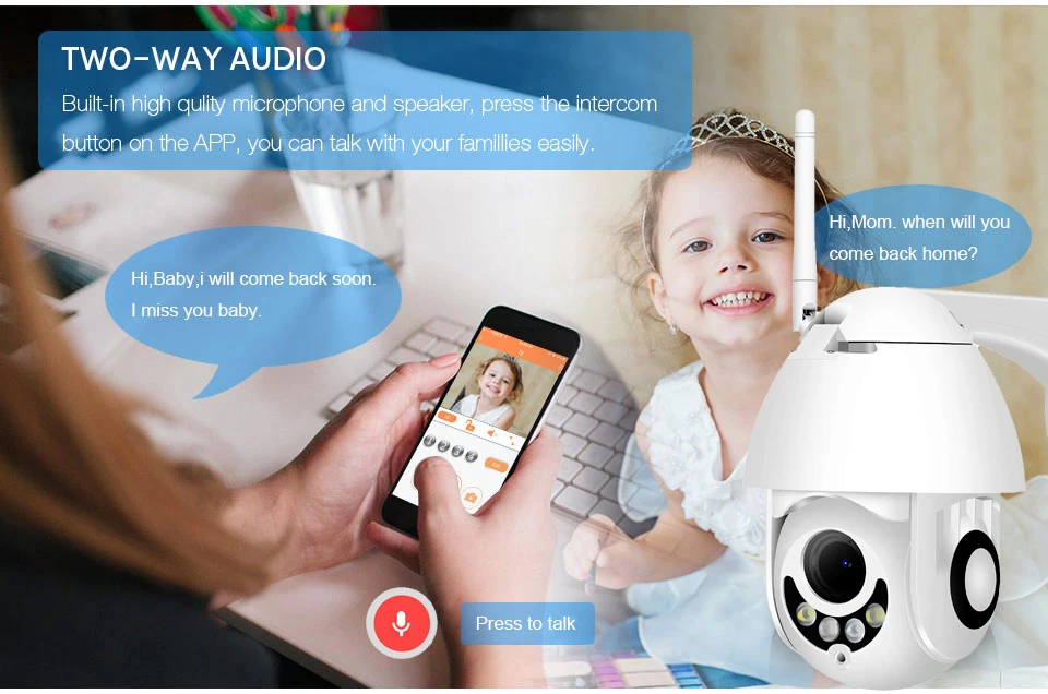 Беспроводная PTZ купольная камера видеонаблюдения Wi Fi 2 МП 1080P поддержка WiFi Onvif IMX307
