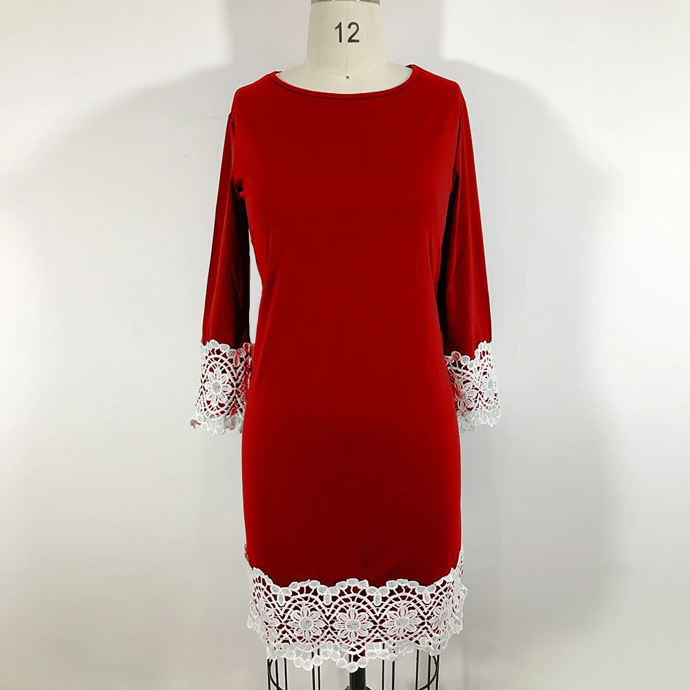 2017 Plus Size Women Dress Autumn White Lace Large 6XL Dresses Red Straight Casual Big Clothing Vestidos | Женская одежда