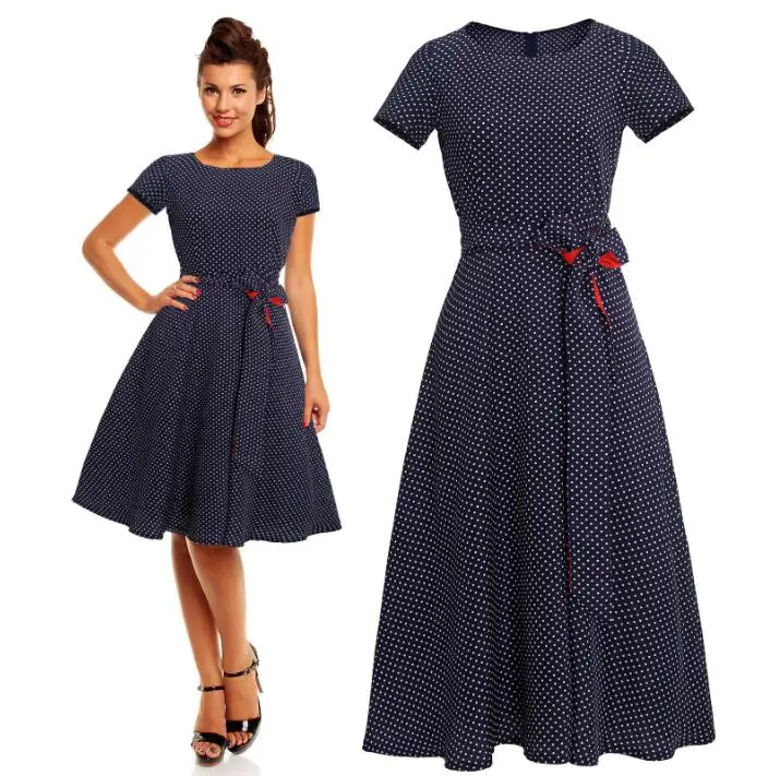 Новое платье в горошек с бантом темно синее завышенной талией|swing dress pattern|dress shirts