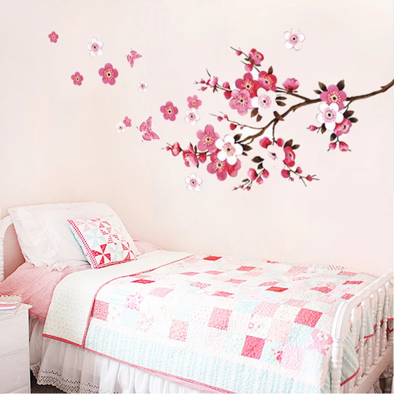 Наклейки на стену с цветком сакуры бабочки домашний декор для гостиной спальни