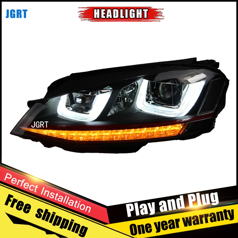 

2PCS Car Style LED headlights for VW Golf 7 2013-2014 for Golf 7 head lamp LED DRL Lens Double Beam H7 HID Xenon bi xenon lens