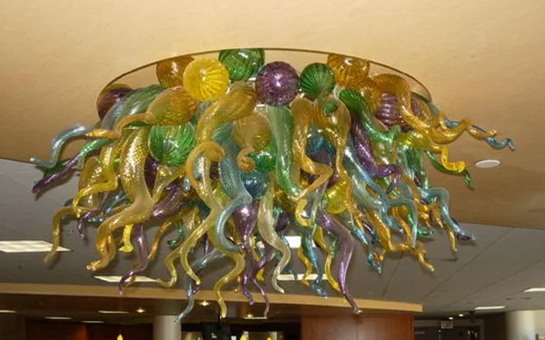 

New Designs Colorful High Ceiling Light Moder Fancy Lighting Style 100% Hand Blown Glass Ceiling Lights