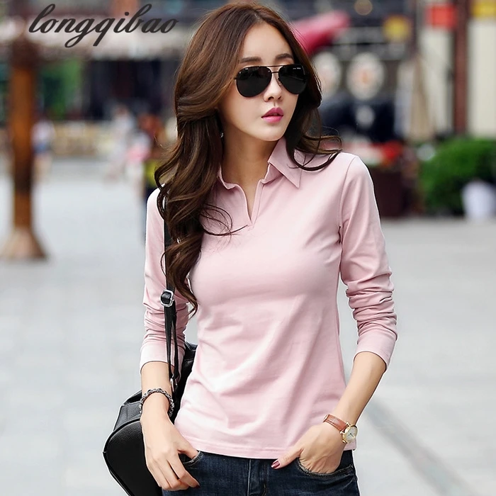 Новинка осенне-зимняя женская тонкая белая рубашка-поло с лацканами хлопковая