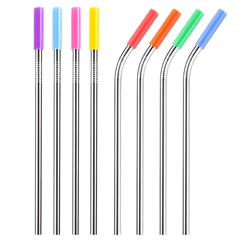 3/5/10pcs/set Stainless Steel Reusable Straw Metal Smoothies Juice Drinking Straws Set with Cleaner Brush &amp Bag Bar Accessories | Дом и сад