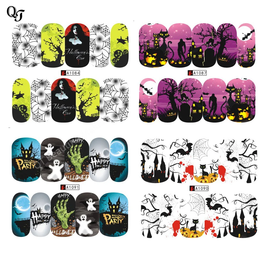 Кварты Красота Хэллоуин дизайн ногтей Наклейки переноса воды Стикеры Дизайн