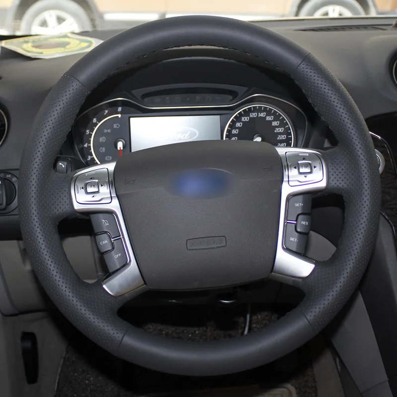 Чехол на руль автомобиля BANNIS прошитый вручную из черной кожи для Ford Mondeo 2007 2012