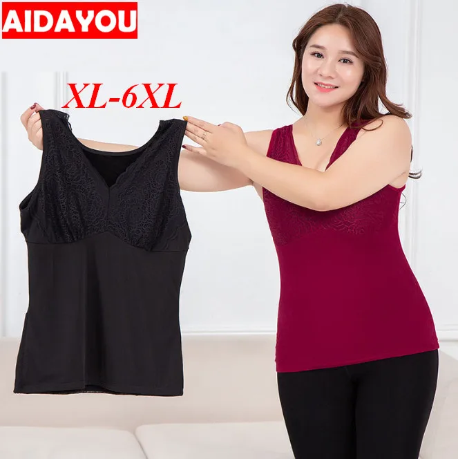 Женские топы блузки нижнее белье размера плюс 5XL 6XL утепленный кружевной топ