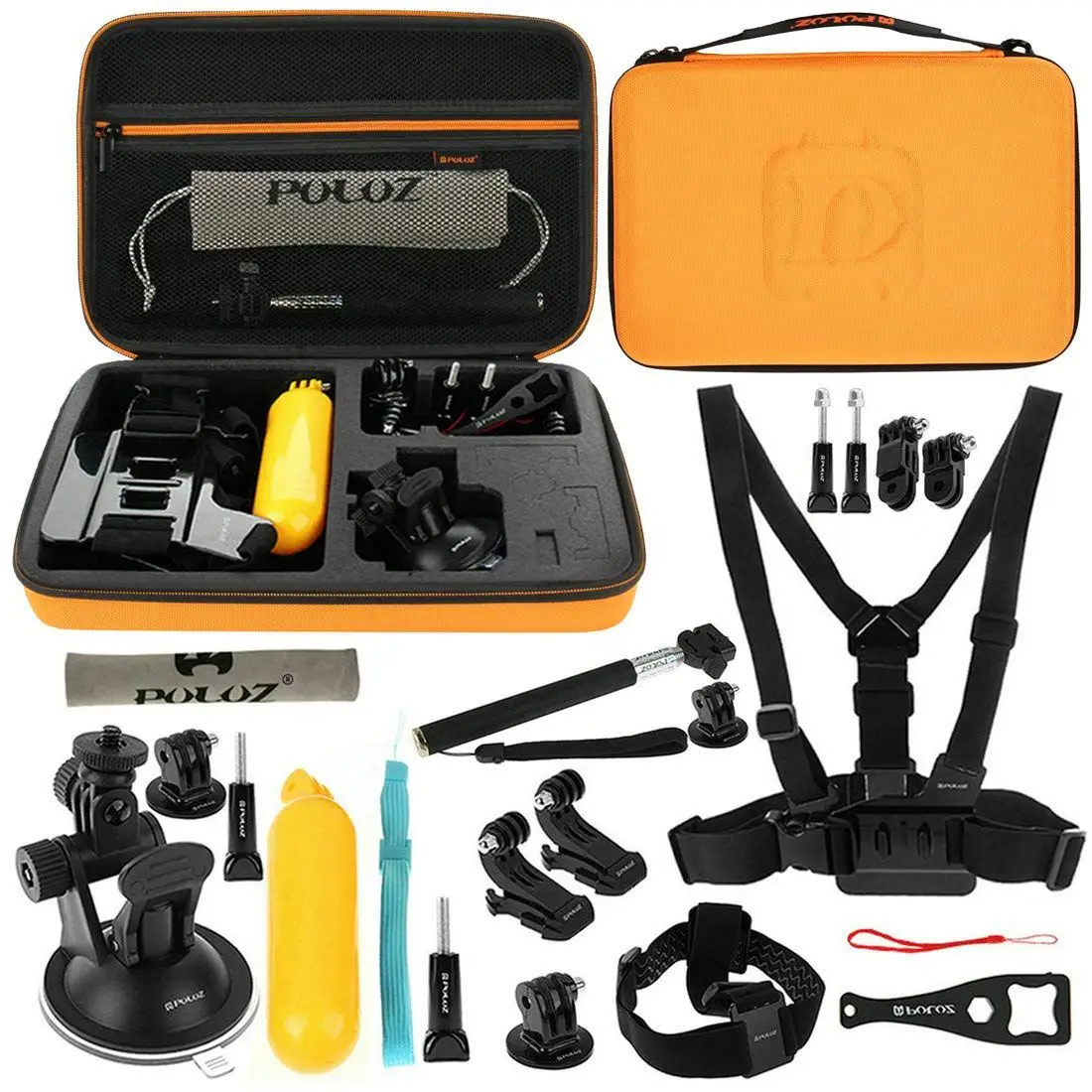Top Deals PULUZ 20 in 1 Accessories Combo Kit(Head Strap/Suction Cup Mount/Pivot Arm/J-Hook Buckles/Extendable Monopod/Tripod |