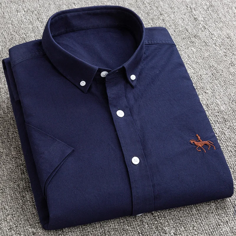 New S to 6xl short sleeve 100% cotton oxford soft comfortable regular fit plus size quality summer business men casual shirts
