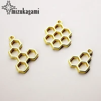 10pcslot golden alloy honeycombs metal frame pendant gold charm bezel setting cabochon setting uv resin charm accessories