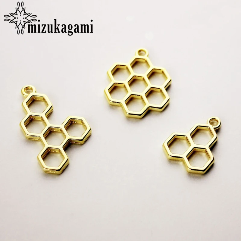 10 шт./лот золотой сплав Honeycomb металлическая рамка Подвеска очаровательный ободок