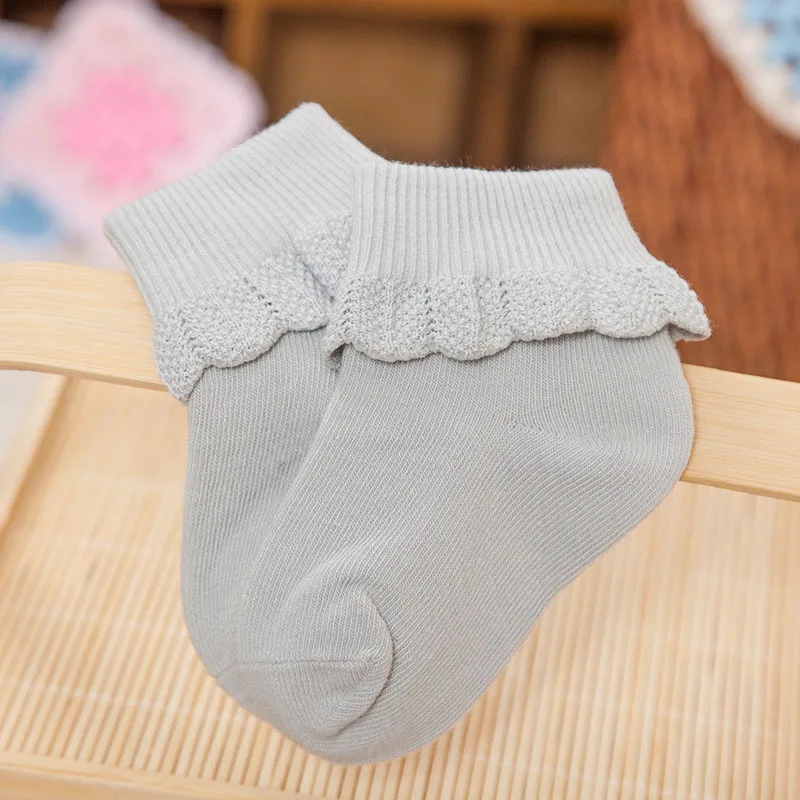 gray Кружевные носки для новорожденных; носки принцессы для маленьких девочек; однотонные короткие носки для малышей; сезон весна-лето; Sokken; подарки От 0 до 1 года - Цвет: gray