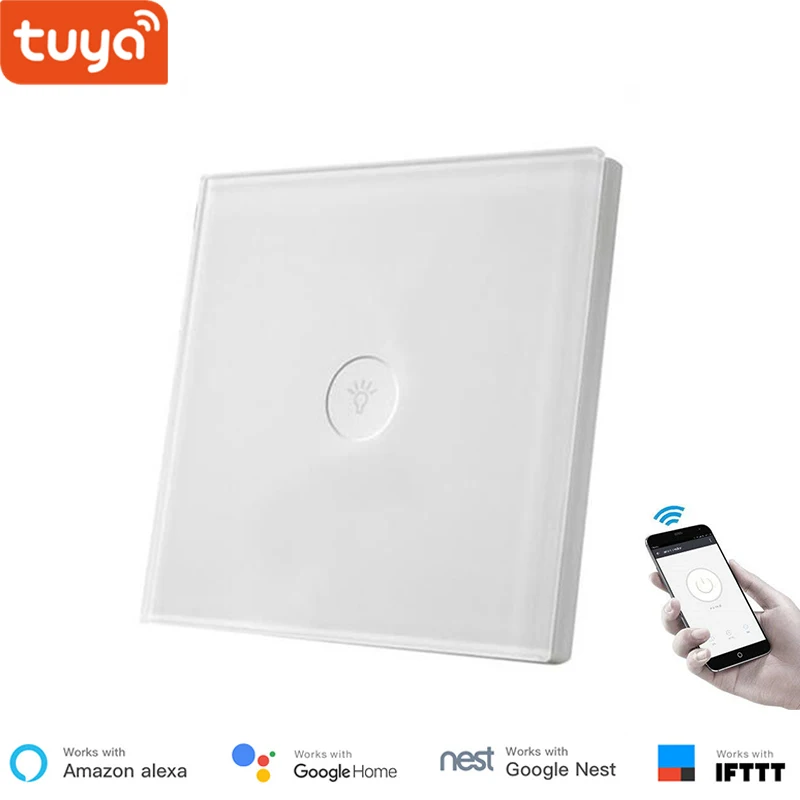 Tuya EU 1gang Туя Wi Fi smart настенный выключатель сенсорный управление ЕС 1 2 3 gang стекло панель Поддержка IFTTT google умный дом - Цвет: Tuya EU 1gang