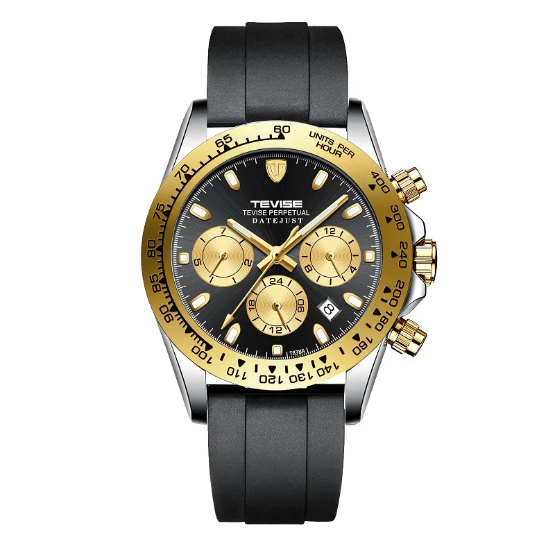 Silver Gold Black Мужские часы TEVISE T838A роскошные механические часы Дата Неделя Месяц красочные автоматические часы мужские часы Прямая поставка - Цвет: Silver Gold Black
