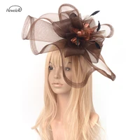 fashion black brown handmade women lady large fascinators hat hair clip feather cocktail wedding accessories bridal hairpieces