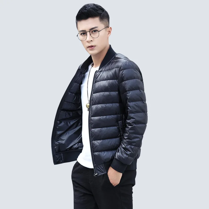 black NewBang бренд утка вниз куртка Для мужчин Ультралегкая пуховая Jjacket Для мужчин теплое зимнее пальто Бейсбол воротник легкий пальто с перьями - Цвет: black