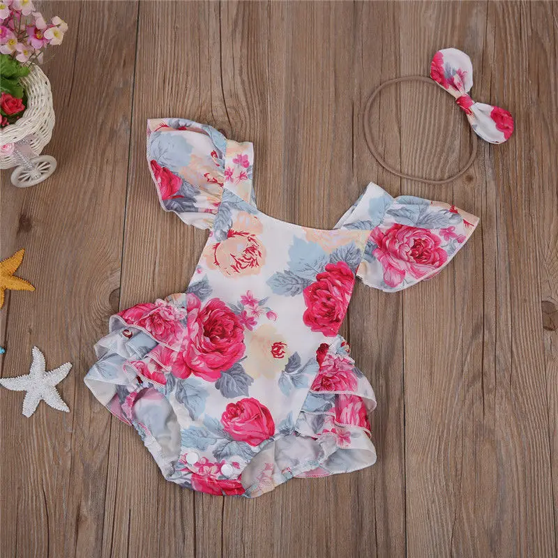 Одежда для новорожденных девочек с украшением в виде цветка оборками и костюмы