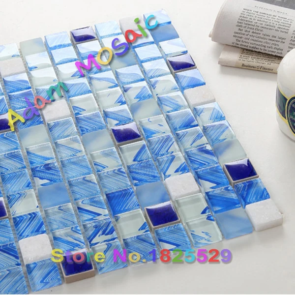 Ocean blue стекла ванной мозаика голубой плитки белый кухонные столешницы дизайн