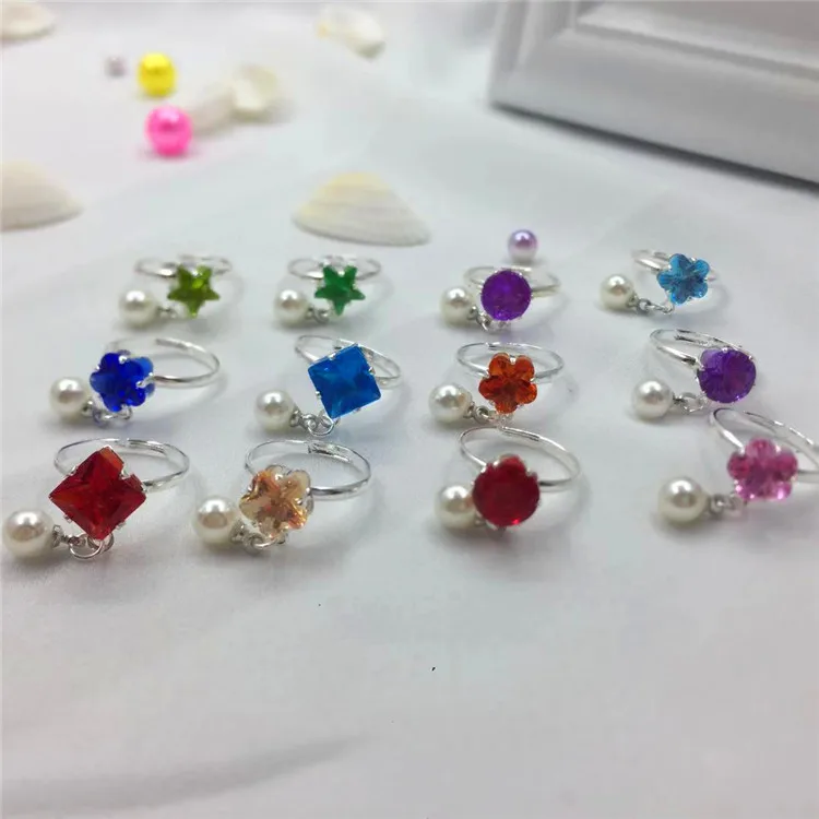 36 Pcs Children's Heart Boxed New Pearl Diamond Ring Big Gem Fashion Hot Sale Simulation Drill Beauty Fashion Pretend Toy