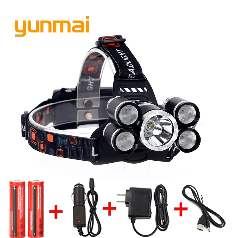 Налобный фонарь yunmai XML T6 5 светодиодный одов 18650 лм 4 режима|head lamp light|2x18650 batteryheadlight