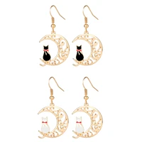korean fashion womens earring cartoon version of the kitten earrings hollow moon c word cute cat pendant lady girl jewelry