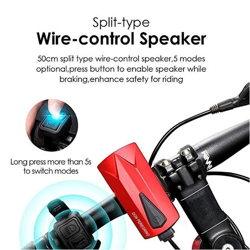 LED Bicycle Headlight Waterproof USB Rechargeable Horn Light Multifunction Ultra Bright Electric 120 dB Bike Bell | Спорт и
