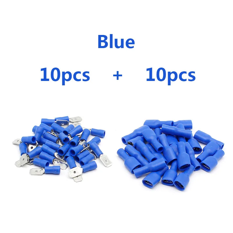 20pcs Blue 100 шт. 16-14AWG Изолированная Лопата обжимной провод Кабельный разъем терминал мужской/женский комплект - Цвет: 20pcs Blue