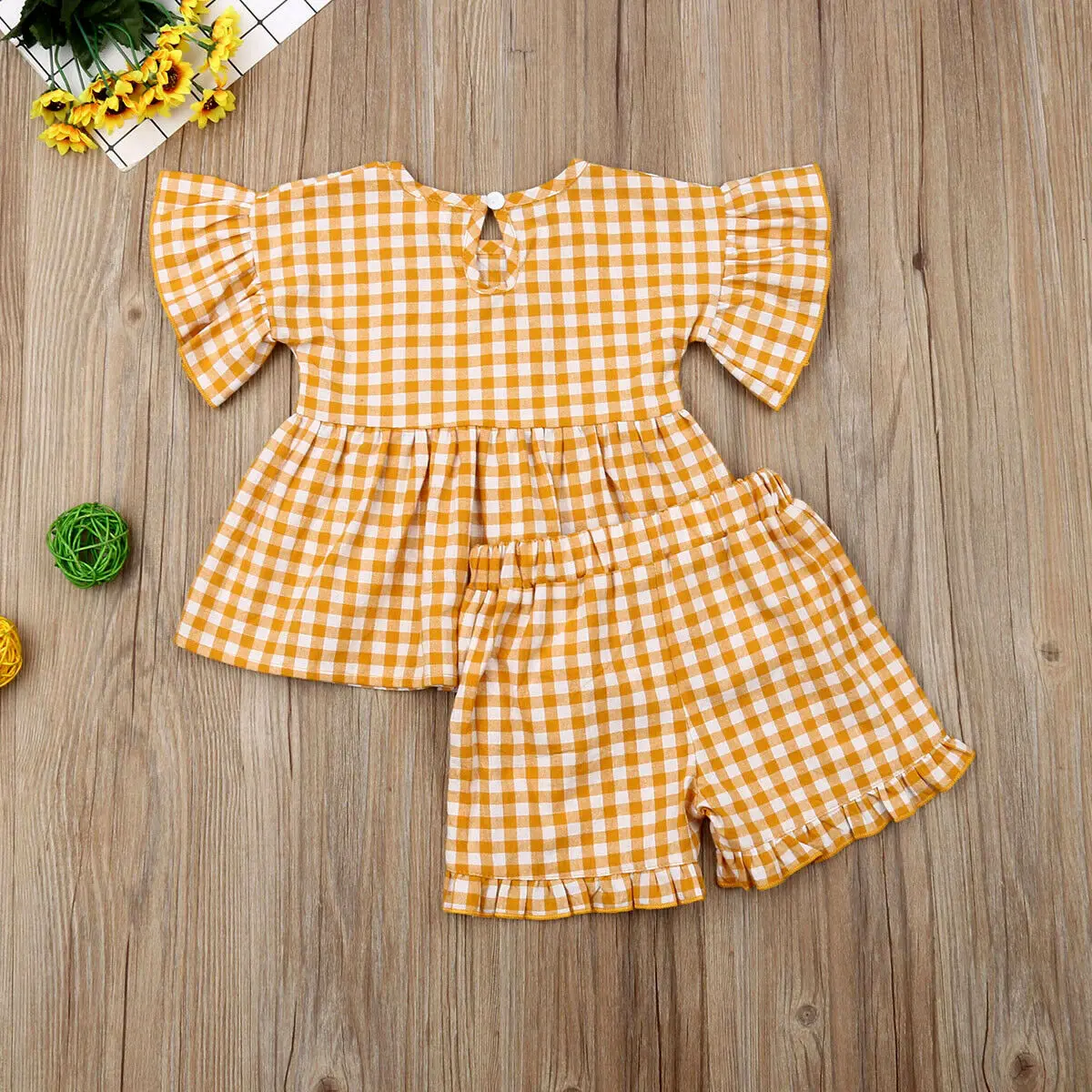 Emmababy одежда для малышей девочек клетчатая футболка с оборкой Топы + комплект