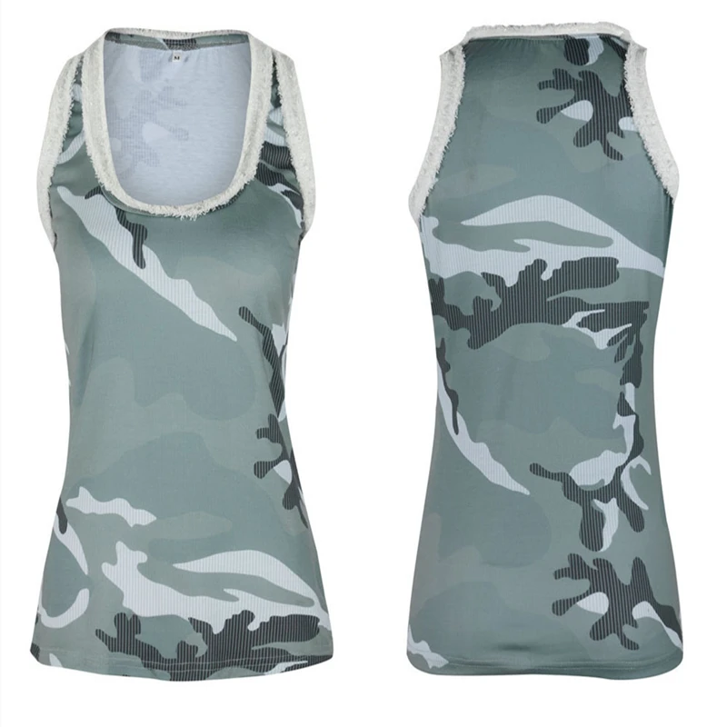 Женский жилет с круглым вырезом повседневный Камуфляжный без рукавов летний