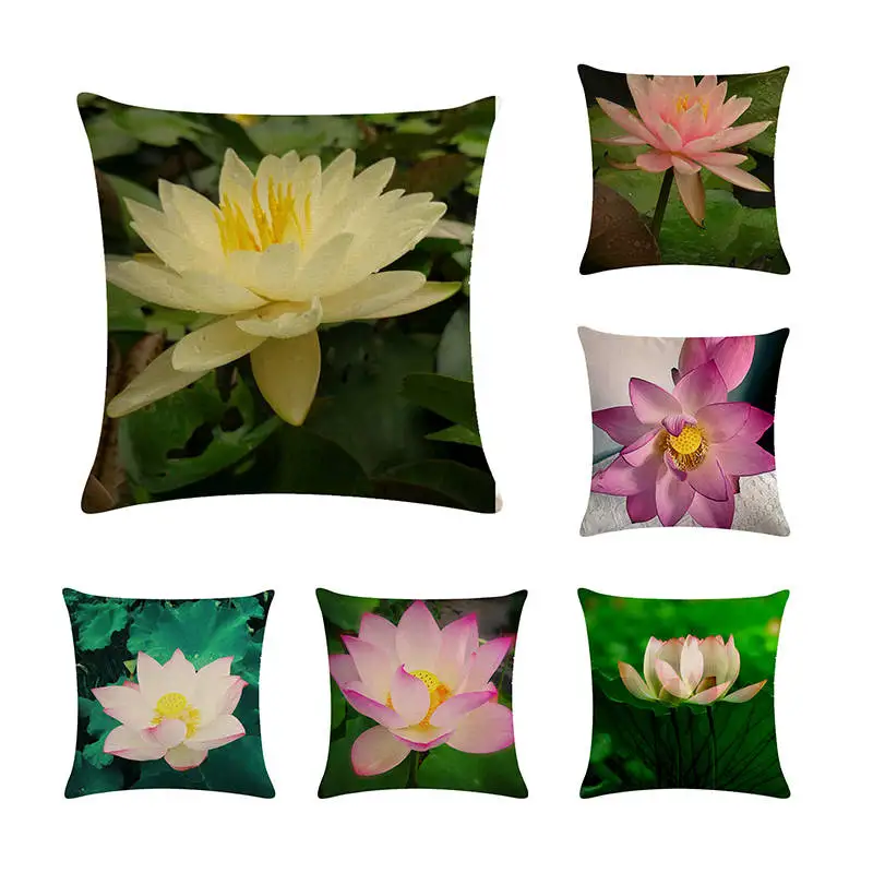

Cushion Cover Fashion Natural pink white Lotus Home Decor Pillow Covers Car Sofa Seat Throw Pillow ZY313