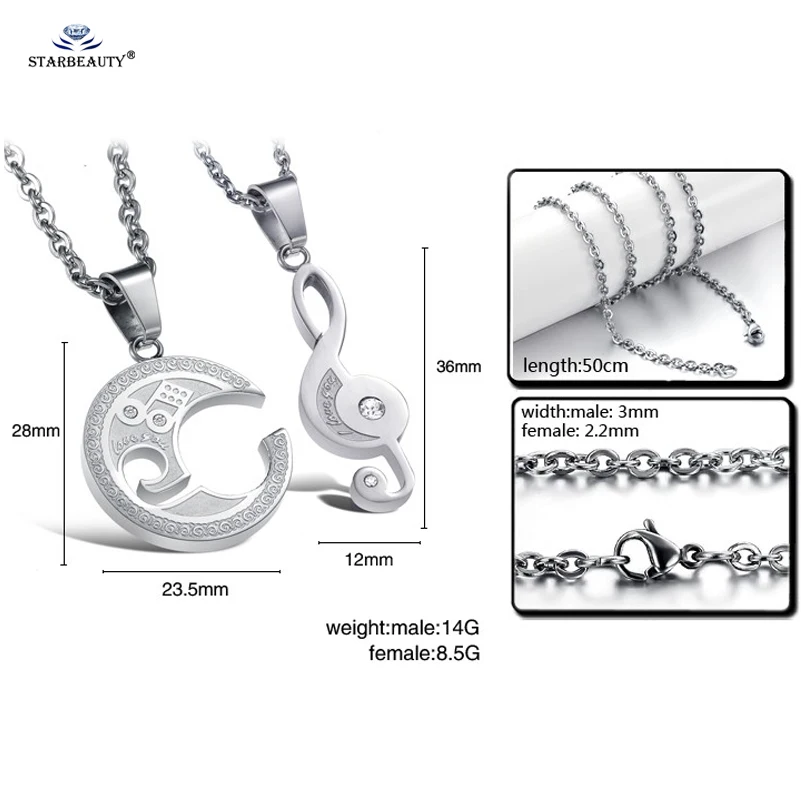 Ожерелье для пары с музыкальными нотами 1 пара ожерелья подвеской в виде круглой