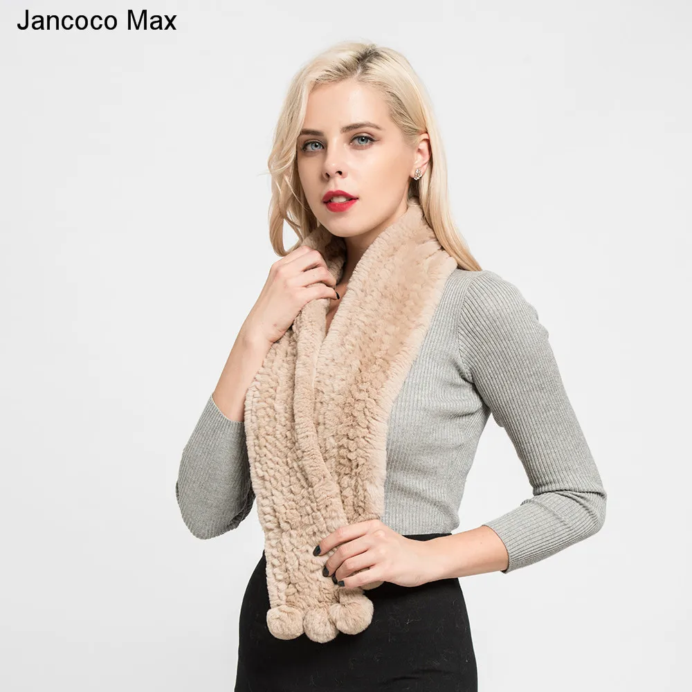 Jancoco Max женский толстый вязаный шарф с натуральным кроликом Рекс высокого качества мягкие платки на весну и зиму, сохраняющие тепло лучшие подарки S7125