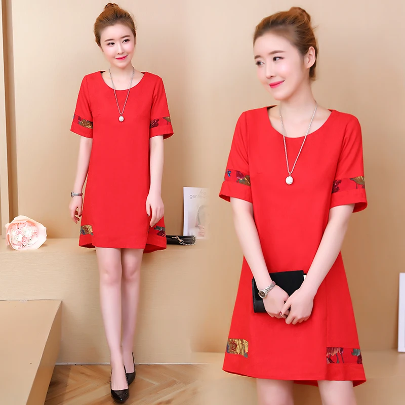 5XL Хлопковое платье женское 2019 новое летнее с коротким рукавом и круглым вырезом