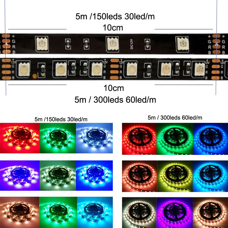 5 м RGB Светодиодная лента 5050 SMD DC 12 В лента гибкая лента не водостойкая с удаленной светодиодной лентой se контроллер света адаптер полный комплект